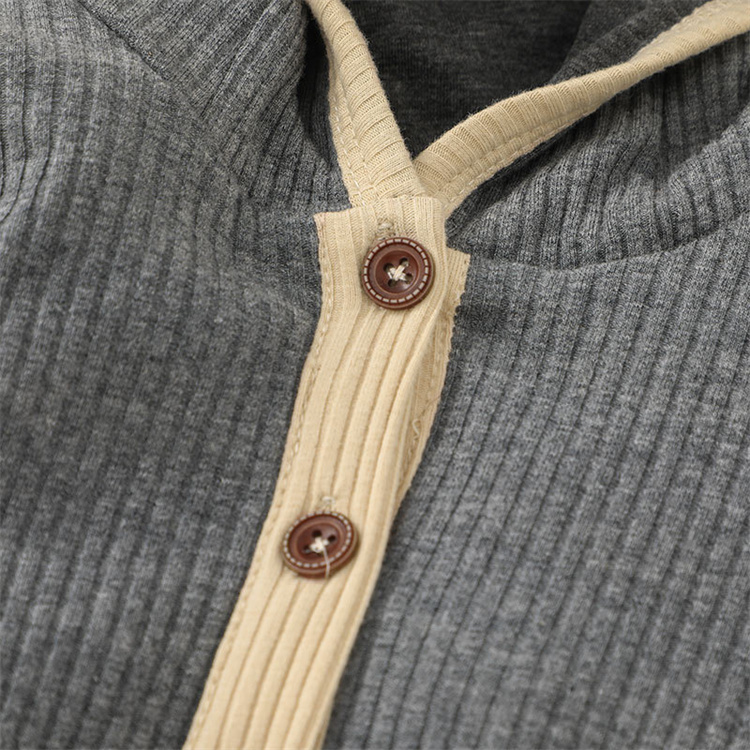 Mommyhome Rippbündchen Kapuze Langarm einreihiger Baby Jumpsuit