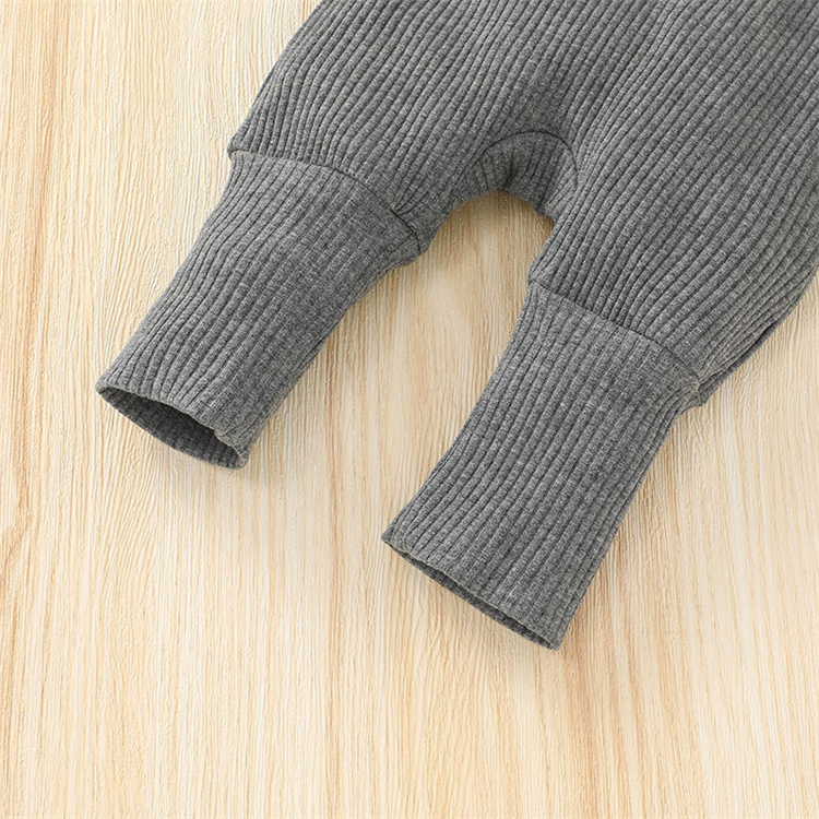 Mommyhome Rippbündchen Kapuze Langarm einreihiger Baby Jumpsuit