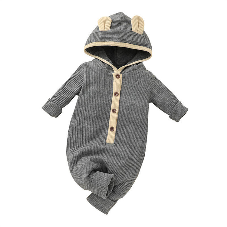 Mommyhome Rippbündchen Kapuze Langarm einreihiger Baby Jumpsuit