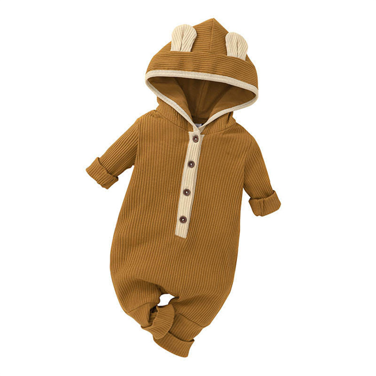 Mommyhome Rippbündchen Kapuze Langarm einreihiger Baby Jumpsuit