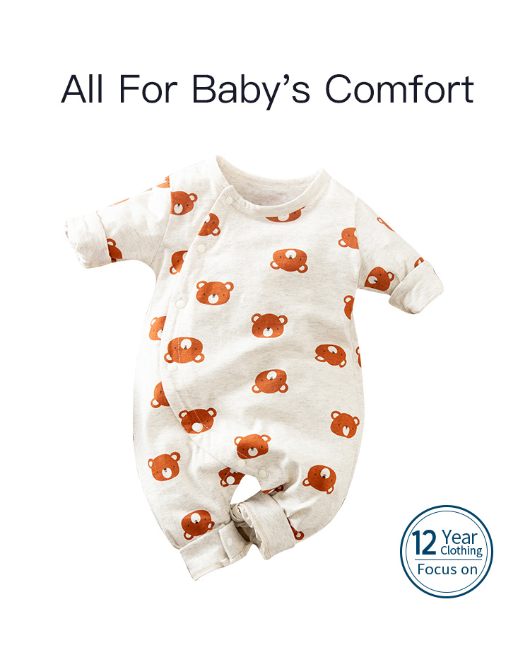 Yierying Bär Cartoon Grau Langarm Rundhals Baby Bodysuit