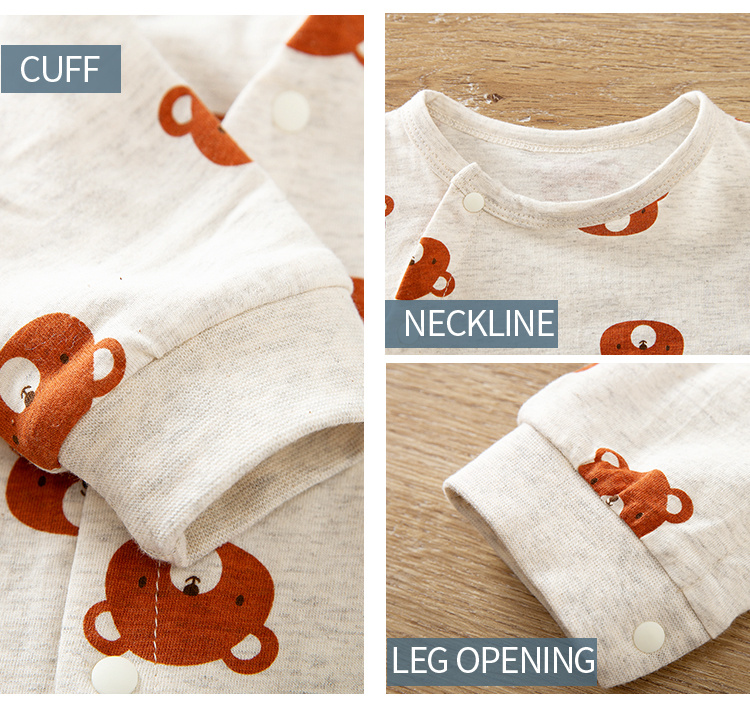 Yierying Bär Cartoon Grau Langarm Rundhals Baby Bodysuit