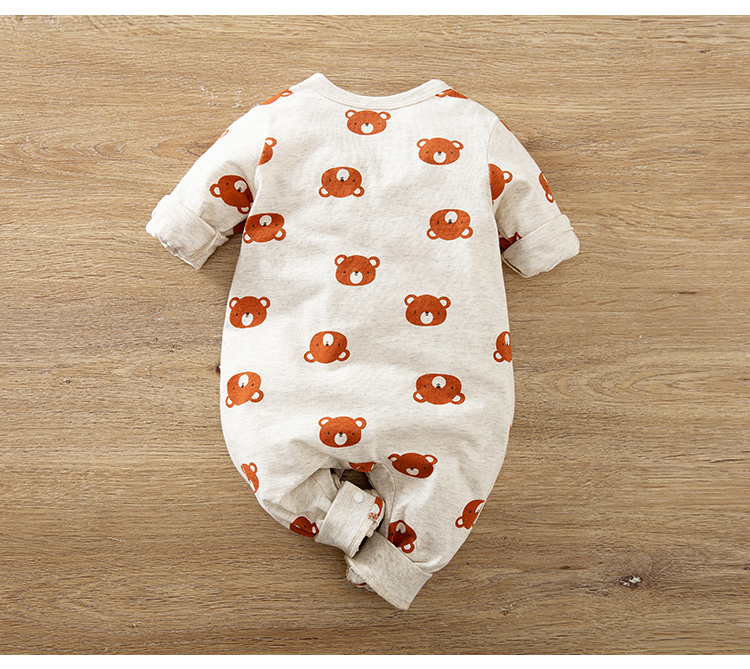 Yierying Bär Cartoon Grau Langarm Rundhals Baby Bodysuit